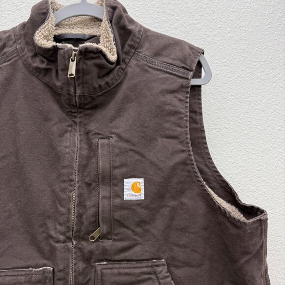 Carhartt Loose Fit Washed Duck Sherpa Lined Mock Neck Vest 104277 DKB Mens Large - Picture 3 of 10